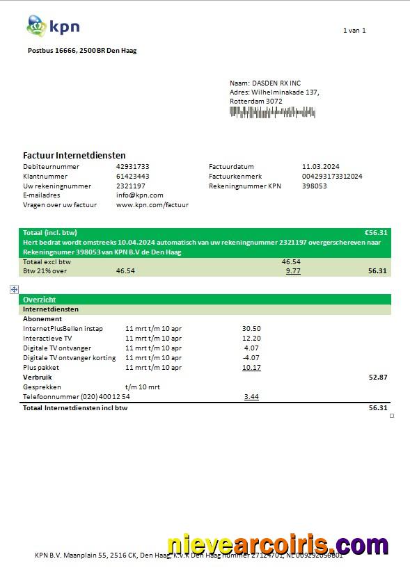 Netherlands KPN business utility bill